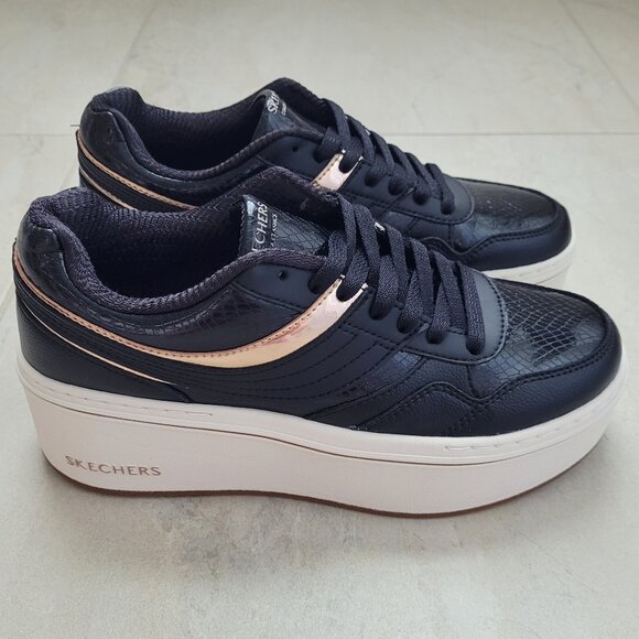 Skechers Court & Classics Paloma Lifted Glow Sneakers Y2K Black/Rose Gold Size 8 - Picture 2 of 11